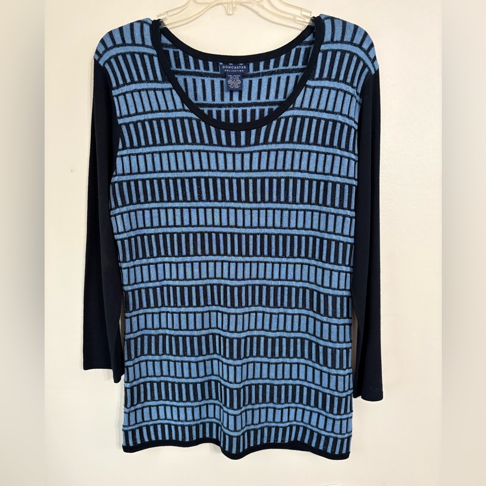 Doncaster Ribbed 3/4 Sleeve Blue Sweater Size Medium